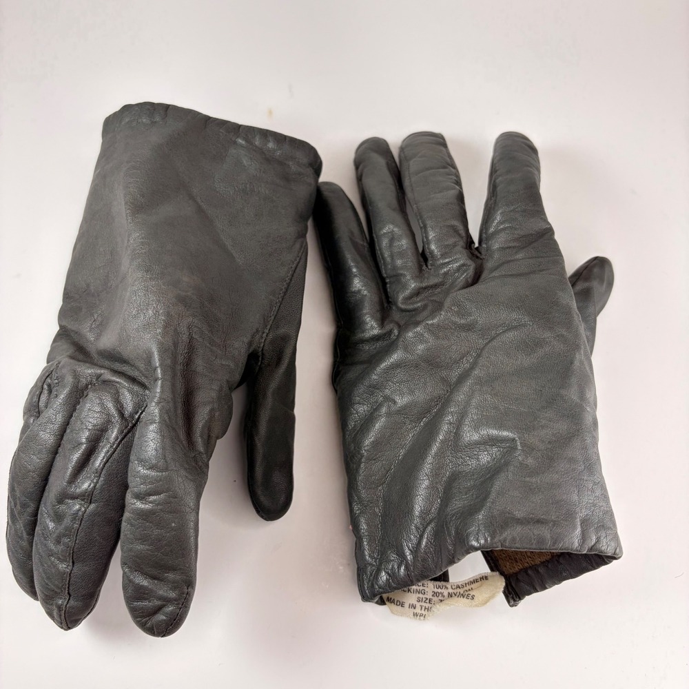 Vintage Mens Charcoal Leather Gloves Cashmere Lined Driving 7.5 Dress‎ Winter